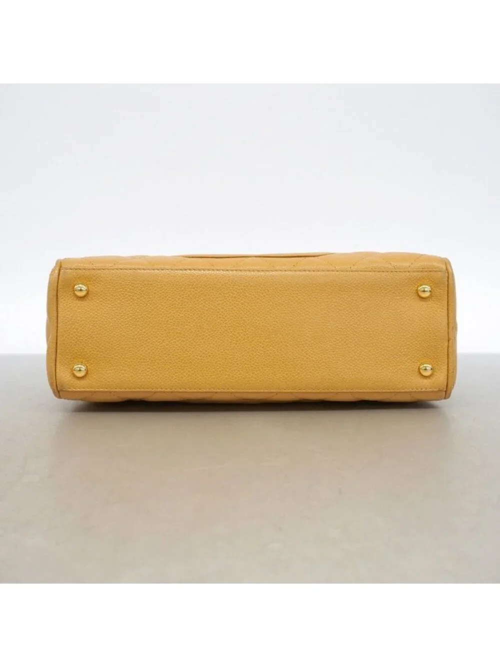 Chanel Handbag Quilted Caviar Leather Beige Gold